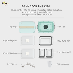 Hộp Cơm Cắm Điện Bear 2 Tầng 3 Ngăn Hâm Nóng Cực Nhanh Inox 304 An Toàn SB-HC12L