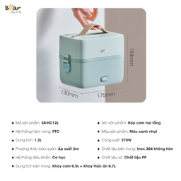 Hộp Cơm Cắm Điện Bear 2 Tầng 3 Ngăn Hâm Nóng Cực Nhanh Inox 304 An Toàn SB-HC12L