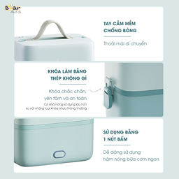 Hộp Cơm Cắm Điện Bear 2 Tầng 3 Ngăn Hâm Nóng Cực Nhanh Inox 304 An Toàn SB-HC12L