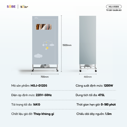 Tủ sấy quần áo Bear HGJ-D12D5 dung tích 475l, cài đặt giờ sấy tiện lợi