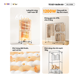 Tủ sấy quần áo Bear HGJ-D12D5 dung tích 475l, cài đặt giờ sấy tiện lợi