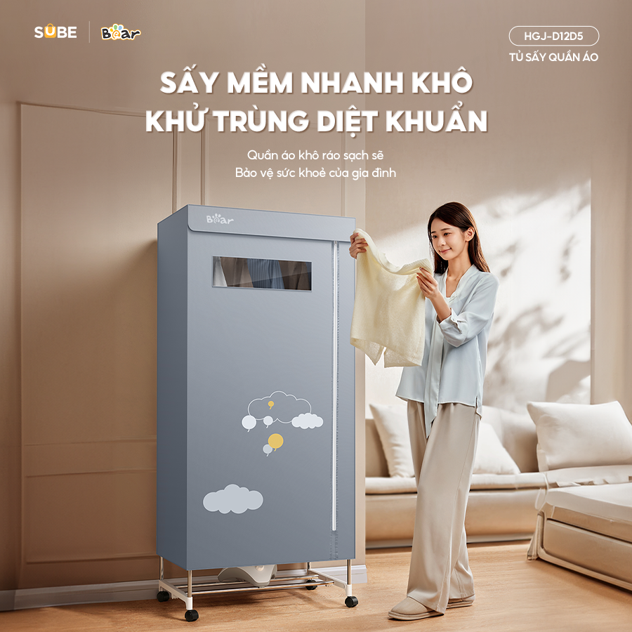 Tủ sấy quần áo Bear HGJ-D12D5 dung tích 475l, cài đặt giờ sấy tiện lợi