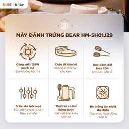 Máy đánh trứng cầm tay Bear HM-5H01J29,công suất 125W đánh bông lòng trắng trứ…