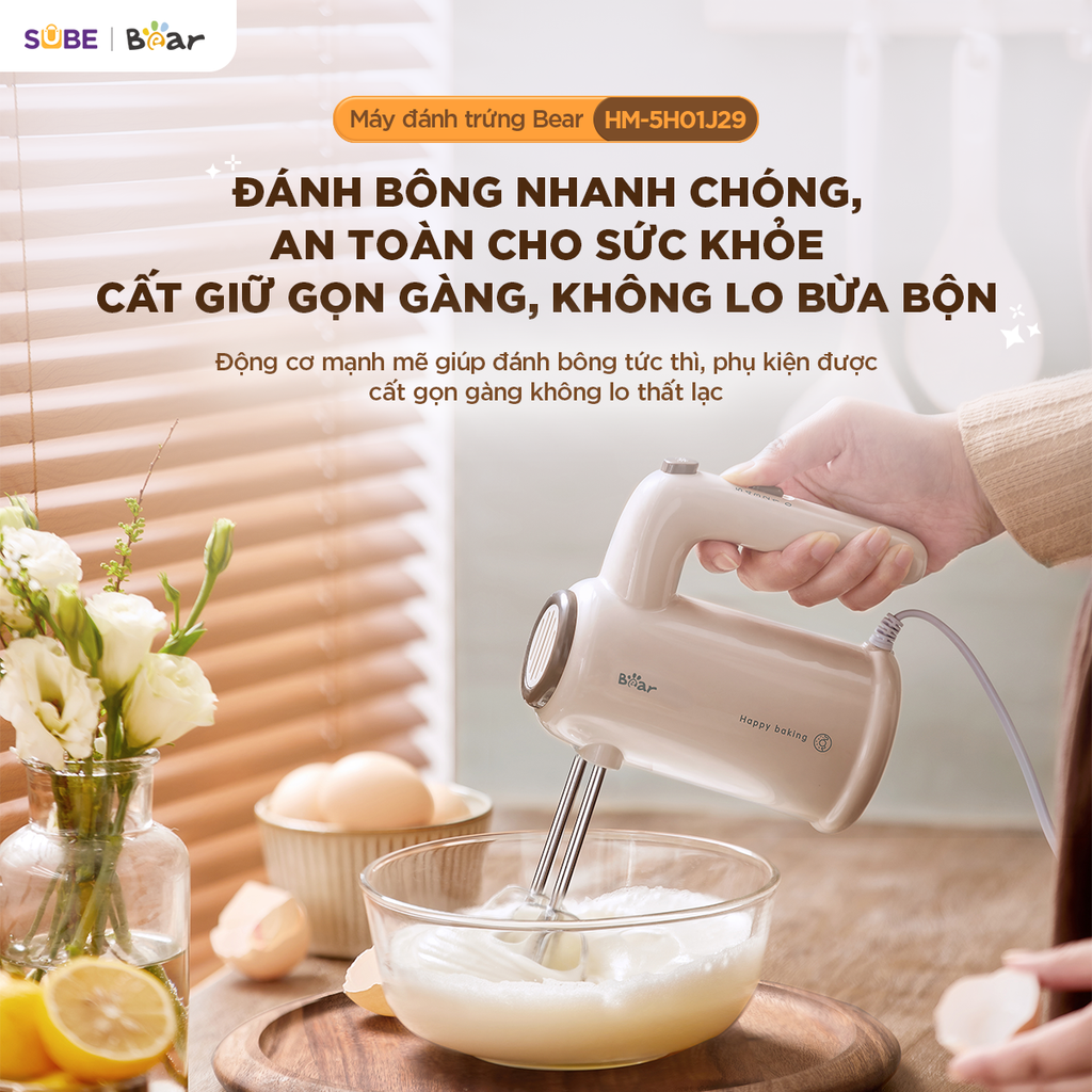 Máy đánh trứng cầm tay Bear HM-5H01J29,công suất 125W đánh bông lòng trắng trứ…