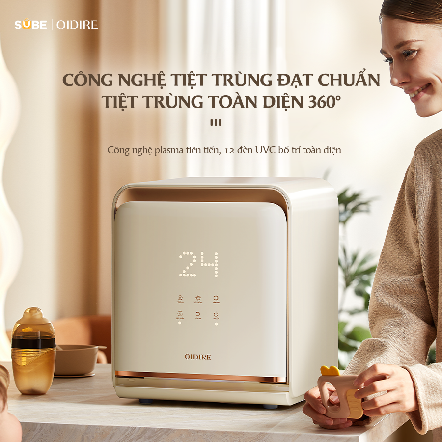 Máy Tiệt Trùng Bình Sữa 19L OIDIRE, Máy Tiệt Trùng Sấy Khô UV Kép Công Nghệ Pl…