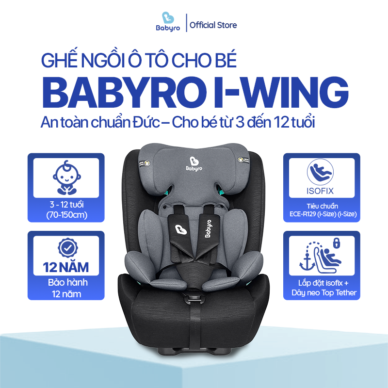 Ghế ô tô cho bé BABYRO I-WING (G308A) dành cho bé 3 tuổi -12 tuổi, bảo hành 9…