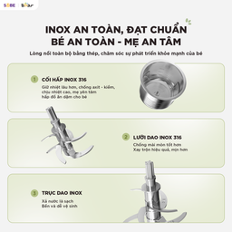 Máy Xay Nấu Thức Ăn Cho Bé Bear 0.35L Lưỡi Dao 3 Tầng 6 Lưỡi BFM-045KN