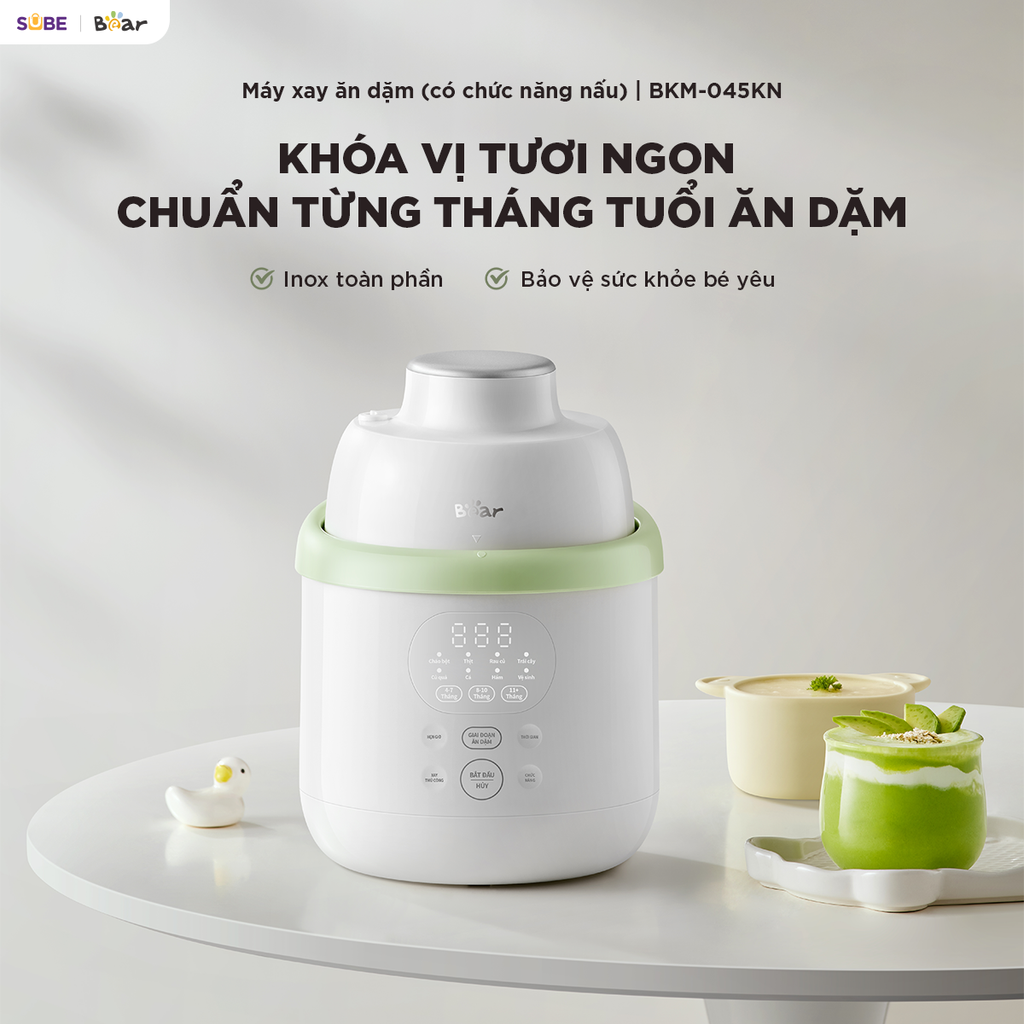 Máy Xay Nấu Thức Ăn Cho Bé Bear 0.35L Lưỡi Dao 3 Tầng 6 Lưỡi BFM-045KN