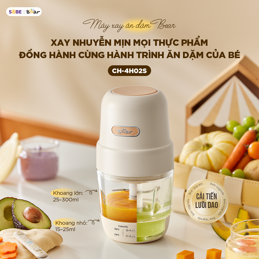 Máy Xay Ăn Dặm Bear 0.3L Cối Thủy Tinh Máy Xay Cháo Mini Máy Xay Thịt Ăn Dặm C…