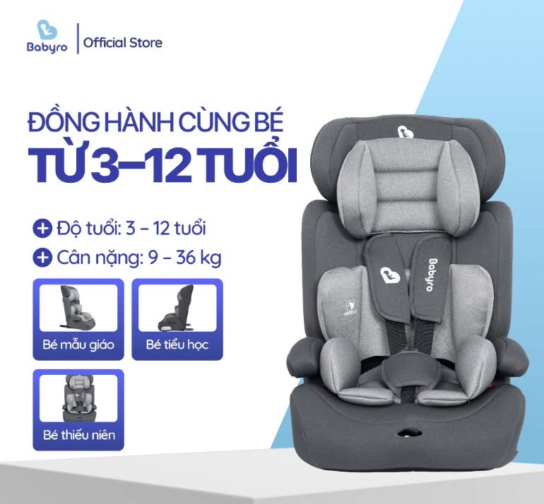 Ghế ô tô cho bé BABYRO WING (G301I00) - dành cho bé từ 3 đến 12 tuổi, bảo hành…