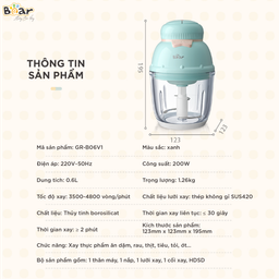Máy xay ăn dặm 0,6L Bear Xay đa năng, tiện dụng cho bé GR-B06V1