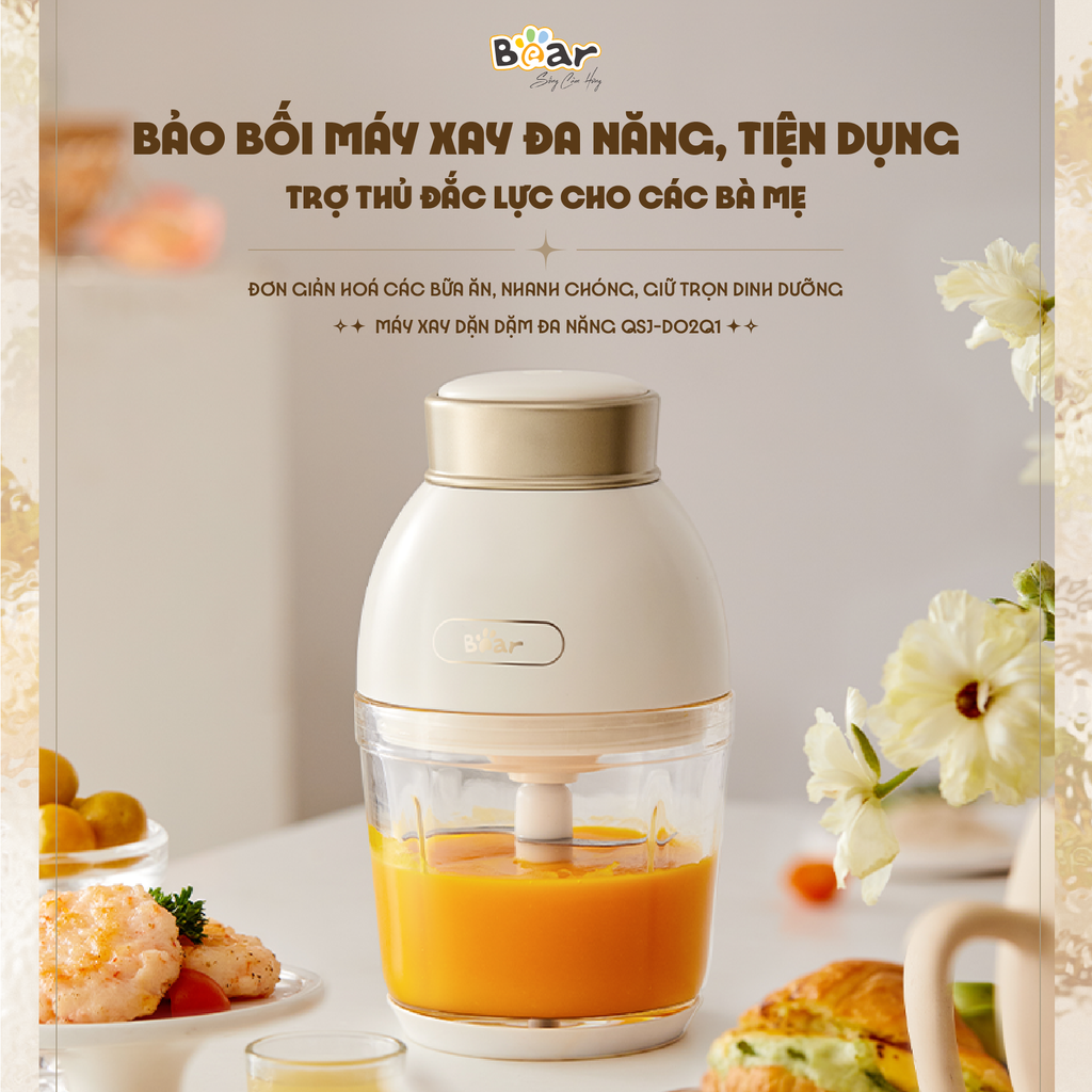 (GIÁ ĐỘC QUYỀN) Máy xay ăn dặm 0.6L Bear QSJ-D02Q1 , 200W, đa năng 6 lưỡi dao…