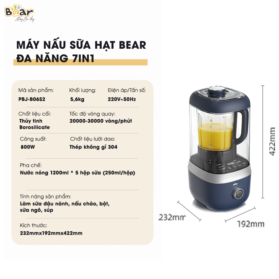 (GIÁ ĐỘC QUYỀN) Máy Làm Sữa Hạt Bear Đa Năng 1,5L Chống Ồn Cao Cấp, Xay Sinh T…