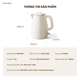 Ấm đun nước Bear, ấm siêu tốc Bear 1.5L EB-5H15D, công suất 1500W, sôi nhanh