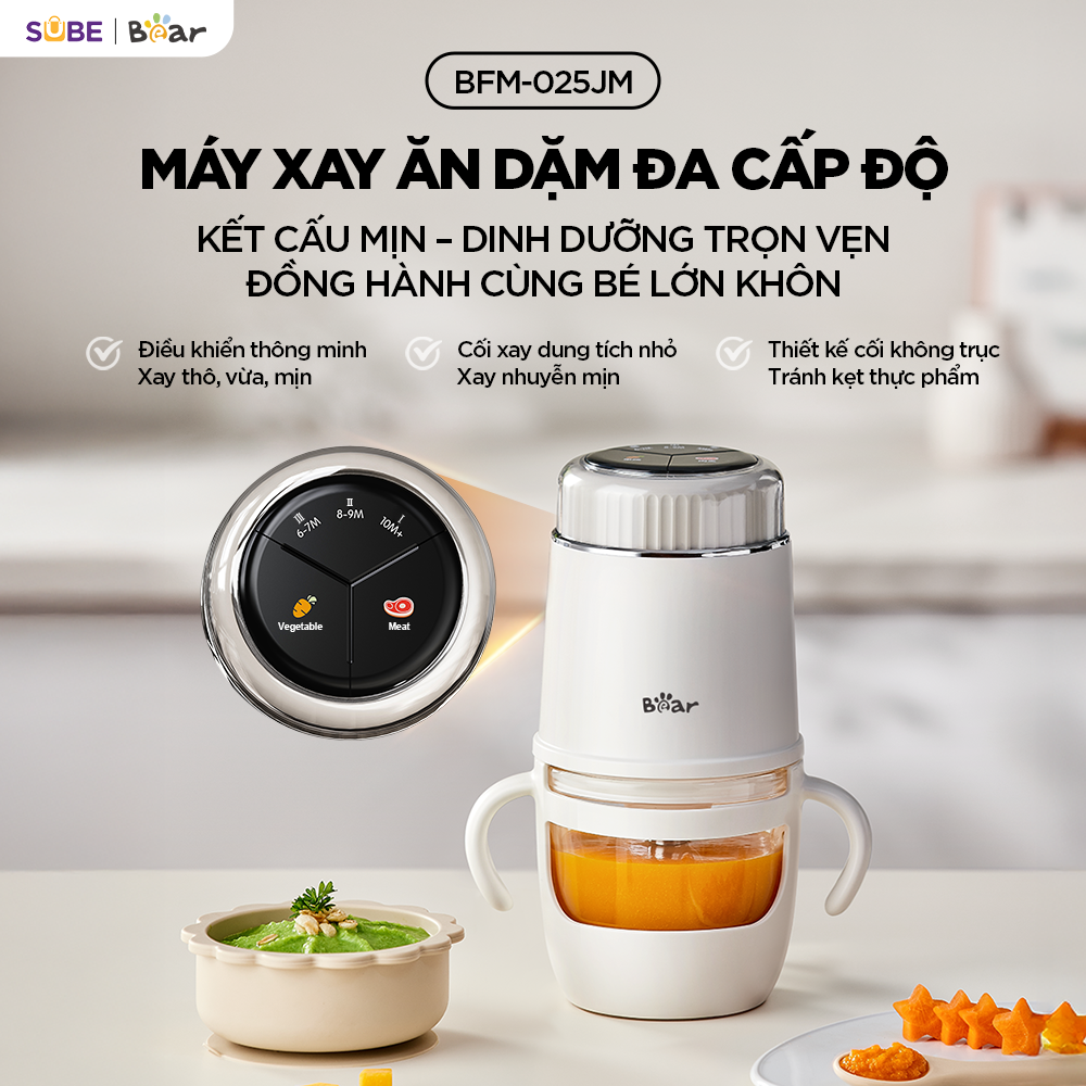 Máy xay ăn dặm thông minh 0.3L Bear BFM-025JM an toàn, có nhiều mức xay theo đ…