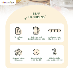 Bình pha trà Bear 1.5L HK-5H15L96 có lõi lọc 16 chức năng pha trà đun nước giữ…