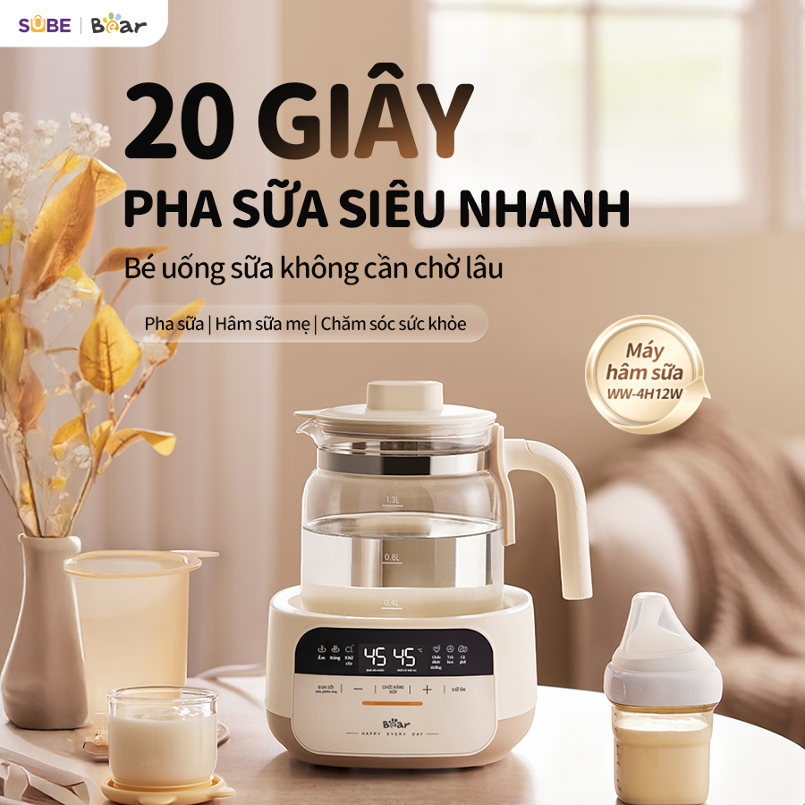 Máy đun nước và hâm sữa 1.3L Bear WW-4H12W - Có khay hâm - Pha sữa, rã đông sữ…