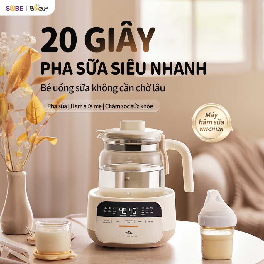 Máy đun nước và hâm sữa 1.3L Bear WW-5H12N - Pha sữa, rã đông sữa mẹ - Giữ ấm