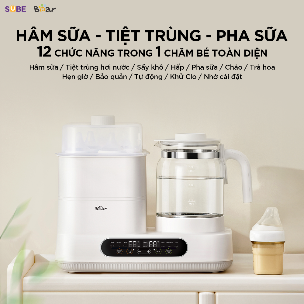 Máy Hâm Sữa Tiệt Trùng Bear 1.3L Đun Nước Pha Sữa Cho Bé Máy Tiệt Trùng Vệ Sin…