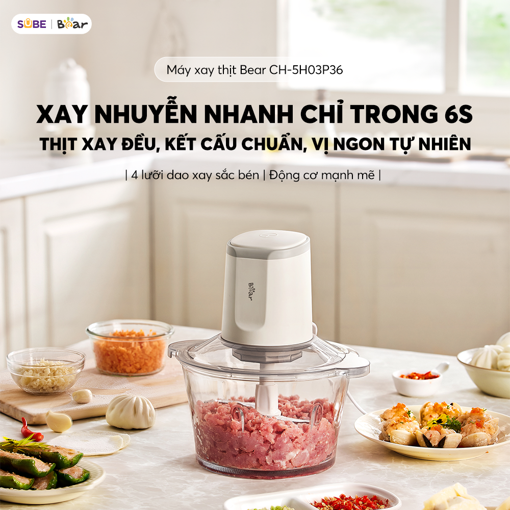 Máy Xay Thịt BEAR 1.8L Cối Thủy Tinh Xay Thịt Cá Rau Củ Cực Nhuyễn Công Suất 3…