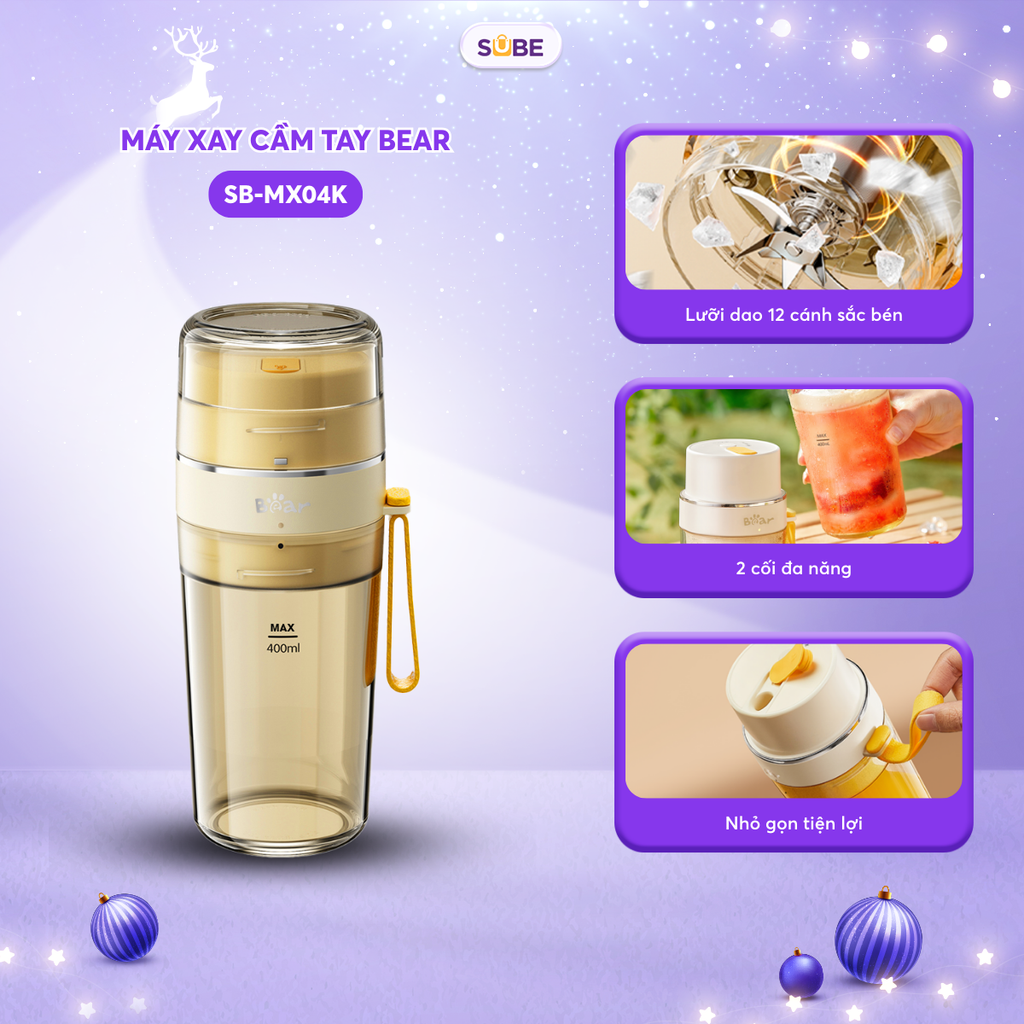 Máy Xay Sinh Tố Cầm Tay Bear Xay Rau Củ Quả Làm Sinh Tố Nước Ép Mini Tích Điện…