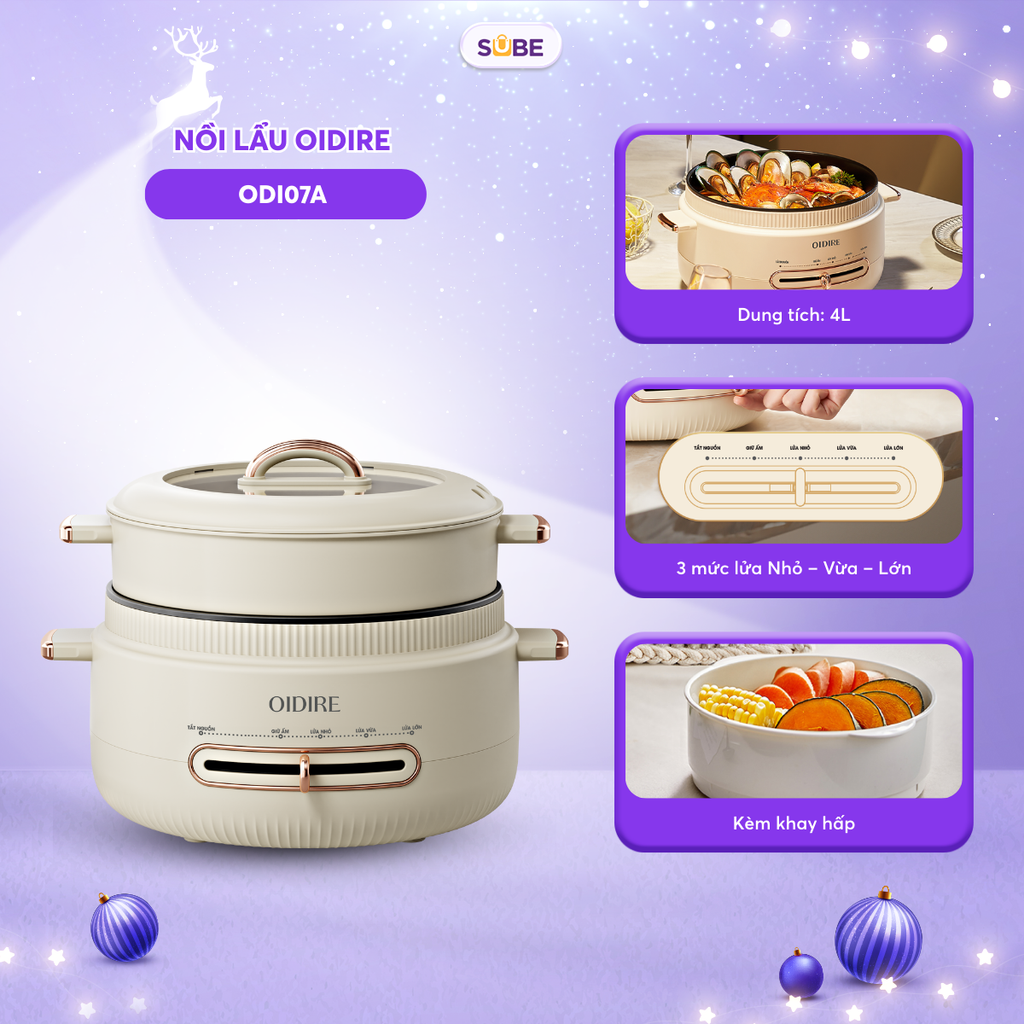 (GIÁ ĐỘC QUYỀN) Nồi lẩu Oidire 4L ODI07A Chiên Xào Nấu, Có Xửng Hấp Tiết Kiệm…
