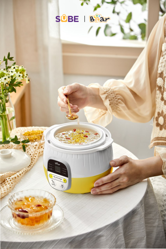 Nồi nấu chậm Bear 0.8L SUBE001 (3 màu xanh - hồng - vàng) nấu cháo, chưng yến, hầm rau củ - Ảnh 3