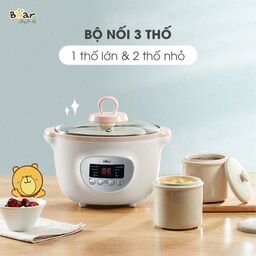 Nồi Nấu Chậm Bear 1,6L SUBE002 Chính Hãng Đa Năng Nấu Cháo, Chưng Yến Bản Tiến…