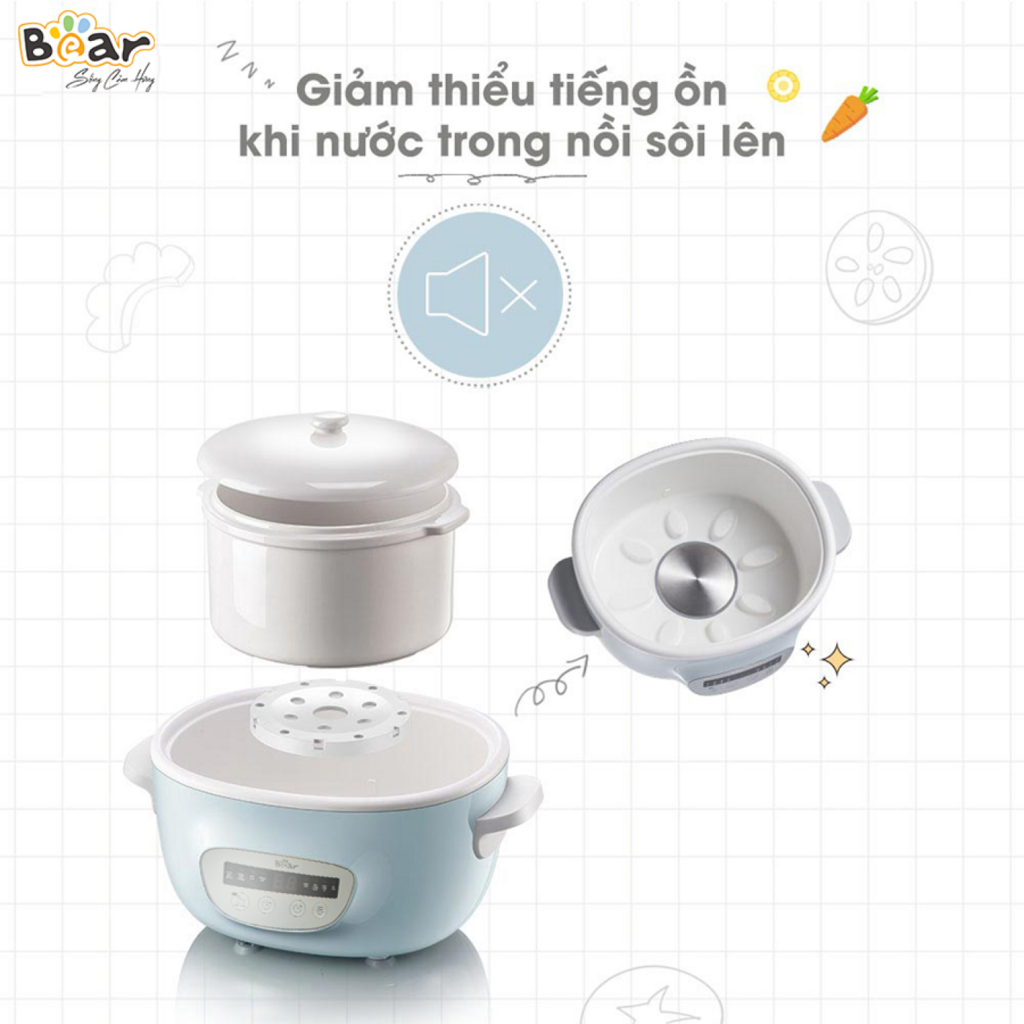 Nồi Nấu Chậm 2,5L Bear SUBE003 Chính Hãng Đa Năng Nấu Cháo, Chưng Yến Bản Tiếng Việt - Ảnh 2