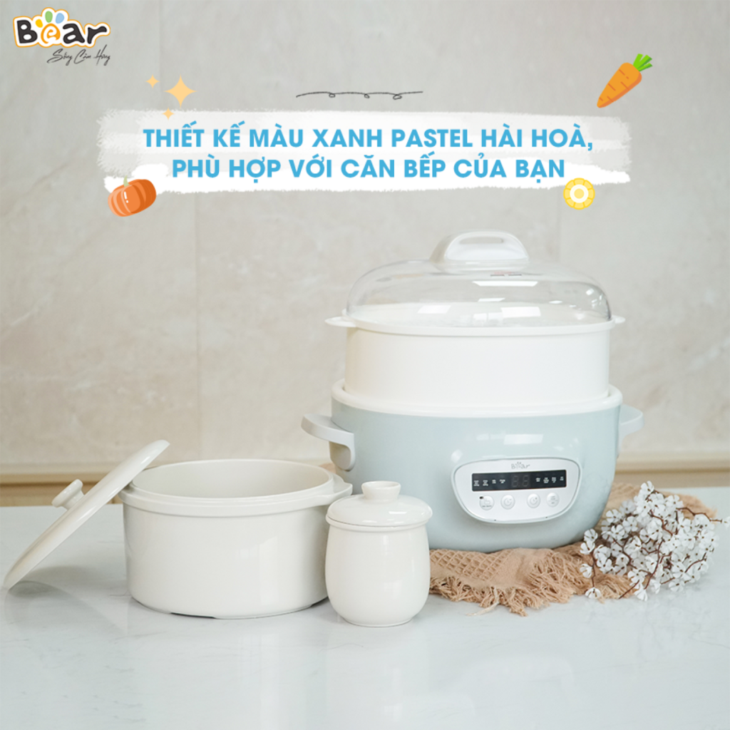 Nồi Nấu Chậm 2,5L Bear SUBE003 Chính Hãng Đa Năng Nấu Cháo, Chưng Yến Bản Tiếng Việt - Ảnh 6