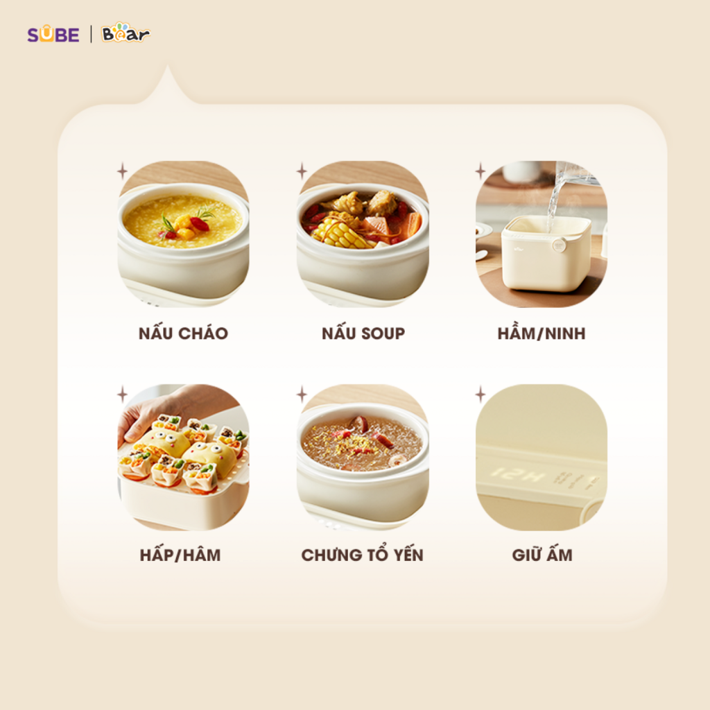 Nồi Nấu Chậm Bear 0,8L SB-NNC08 Bản Mới 7 Chế Độ Nấu Chưng Yến, Hầm Hấp Ninh Cháo Cách Thủy - Ảnh 4