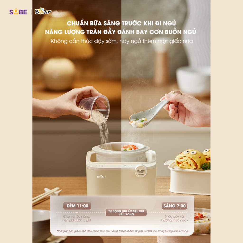 Nồi Nấu Chậm Bear 0,8L SB-NNC08 Bản Mới 7 Chế Độ Nấu Chưng Yến, Hầm Hấp Ninh Cháo Cách Thủy - Ảnh 5