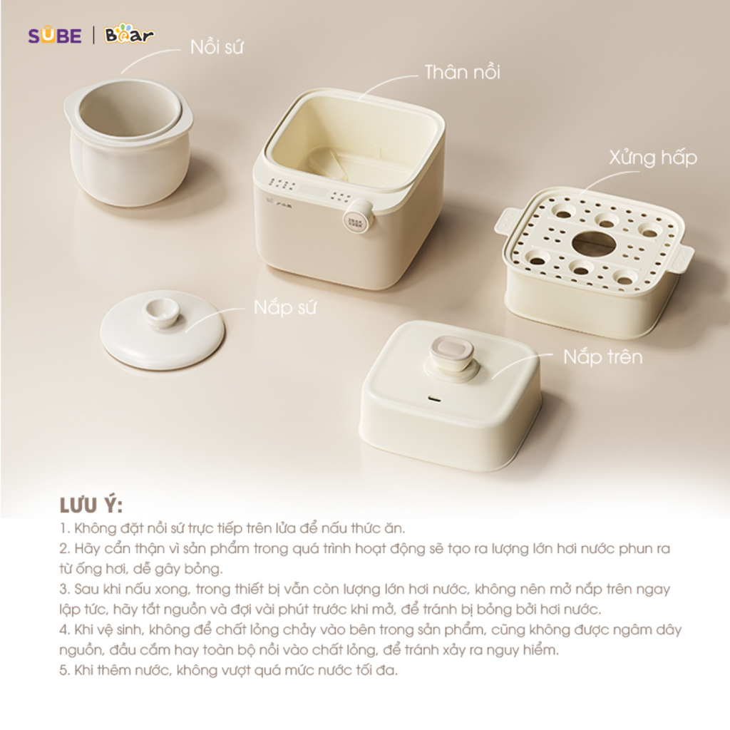 Nồi Nấu Chậm Bear 0,8L SB-NNC08 Bản Mới 7 Chế Độ Nấu Chưng Yến, Hầm Hấp Ninh Cháo Cách Thủy - Ảnh 6