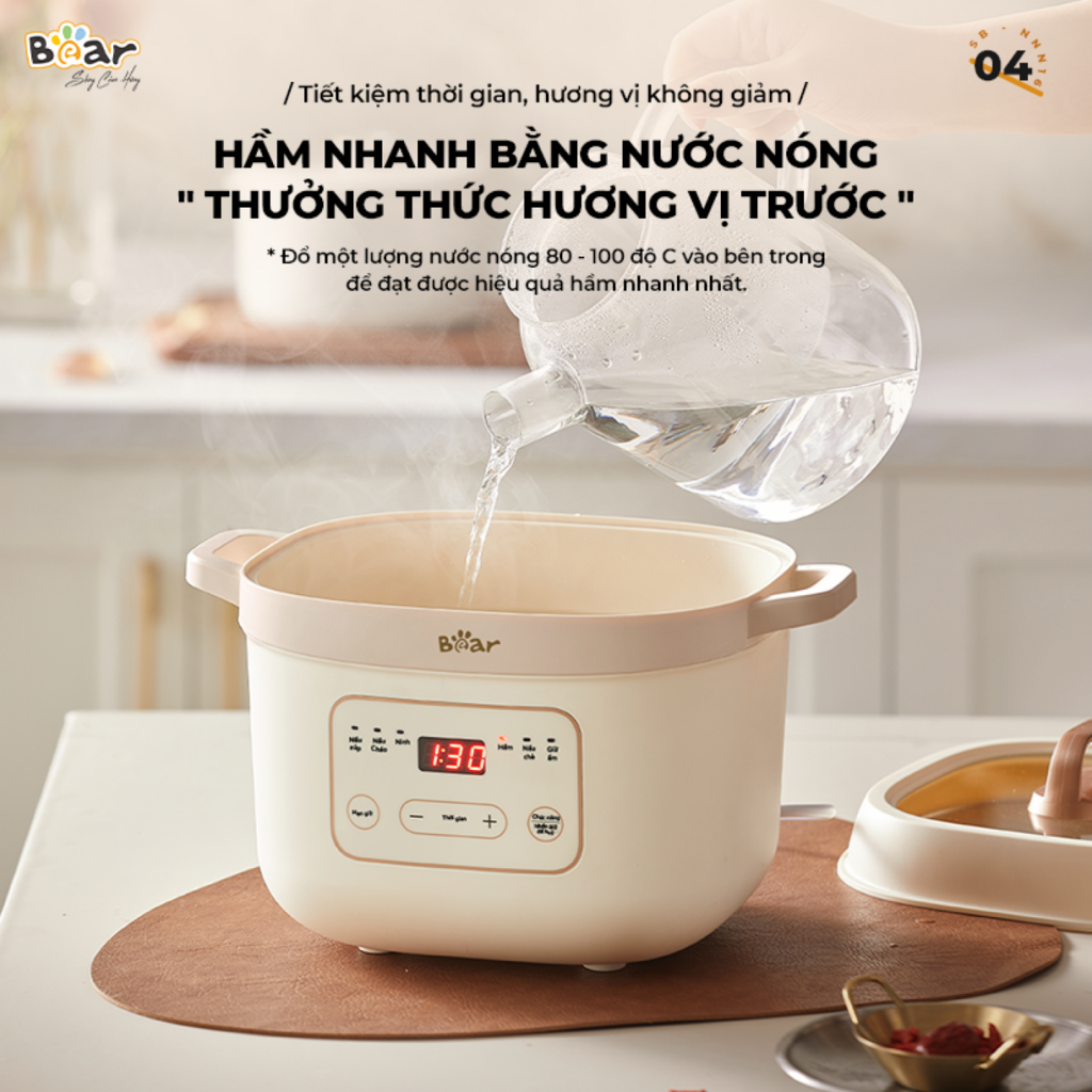 Nồi Nấu Chậm Bear 1,6L  SB-NNC16 Đa Năng 6 Chế Độ Ninh Nấu Hầm Hấp Tiết Kiệm Thời Gian Giữ Trọn Chất - Ảnh 5