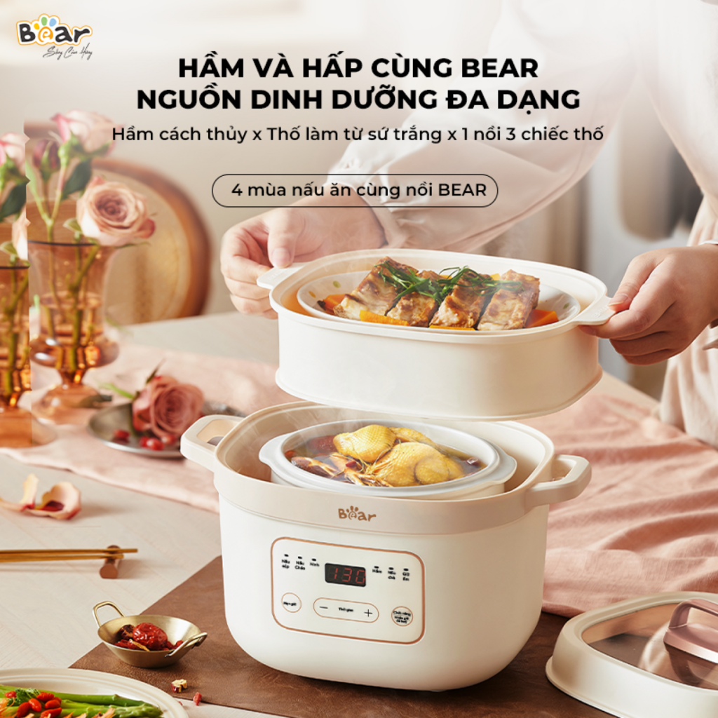 Nồi Nấu Chậm Bear 1,6L  SB-NNC16 Đa Năng 6 Chế Độ Ninh Nấu Hầm Hấp Tiết Kiệm Thời Gian Giữ Trọn Chất - Ảnh 7