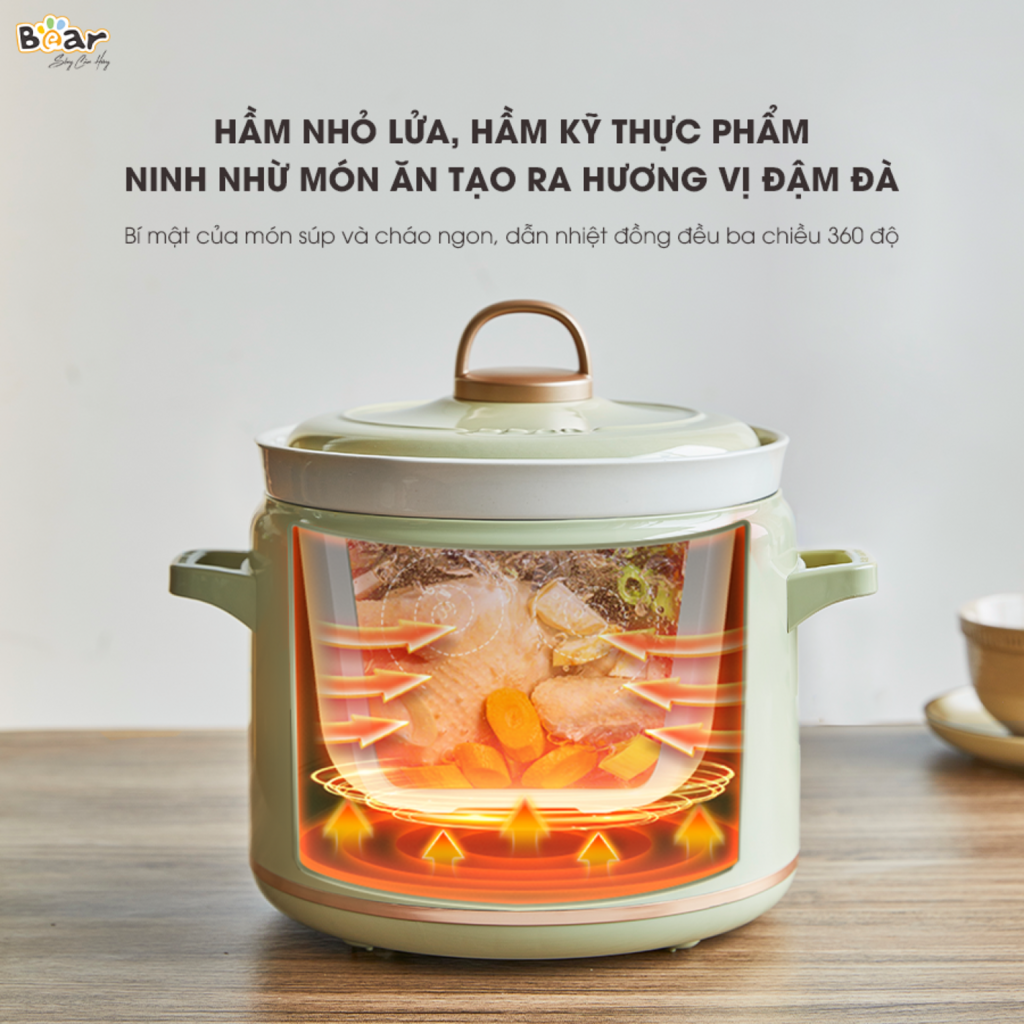 Nồi Nấu Chậm Trực Tiếp BEAR 2L SB-NNC20 Đa Năng Kho Cá Kho Thịt Nồi Áp Suất Hầm Giữ Ấm Giữ Trọn Chất - Ảnh 3