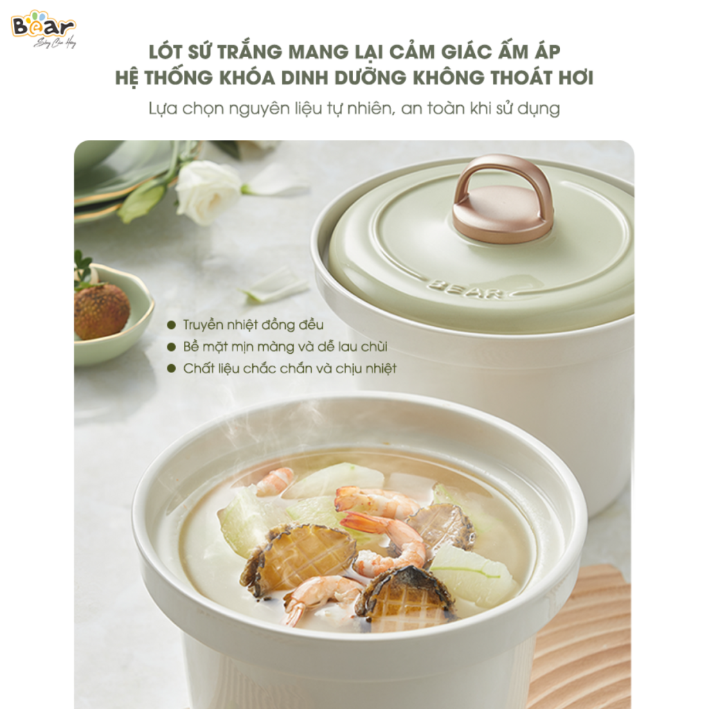 Nồi Nấu Chậm Trực Tiếp BEAR 2L SB-NNC20 Đa Năng Kho Cá Kho Thịt Nồi Áp Suất Hầm Giữ Ấm Giữ Trọn Chất - Ảnh 4