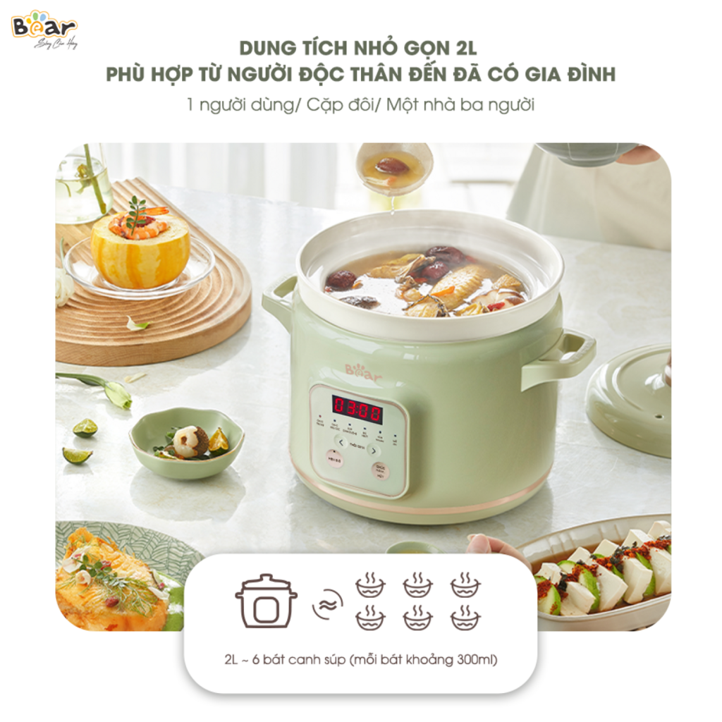 Nồi Nấu Chậm Trực Tiếp BEAR 2L SB-NNC20 Đa Năng Kho Cá Kho Thịt Nồi Áp Suất Hầm Giữ Ấm Giữ Trọn Chất - Ảnh 5