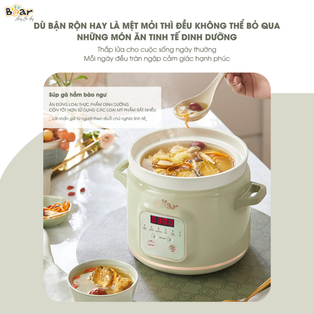 Nồi Nấu Chậm Trực Tiếp BEAR 2L SB-NNC20 Đa Năng Kho Cá Kho Thịt Nồi Áp Suất Hầm Giữ Ấm Giữ Trọn Chất - Ảnh 7