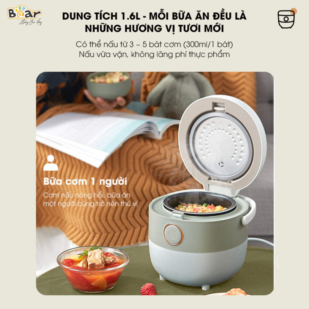 Nồi Cơm Điện Tử Đa Năng Bear 1,6L SB-NC16L Cảm Ứng Cảm Biến Nhiệt Chống Trào Giữ Ấm Hẹn Giờ 12 Tiếng - Ảnh 2