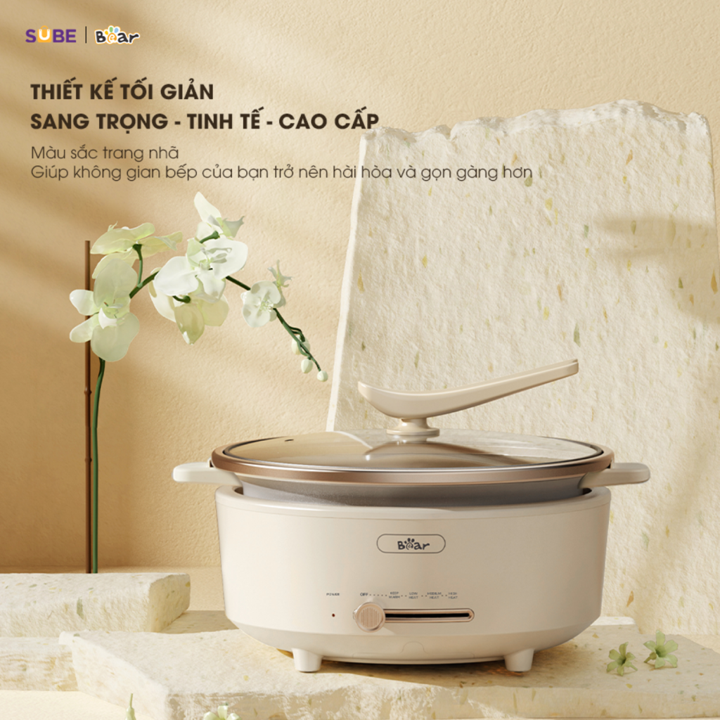 Nồi Lẩu Điện Đa Năng 5L Bear NL05F Chiên Xào Nấu Đế Tách Rời Sôi Nhanh Tiết Kiệm Điện Nhiệt Tỏa Đều