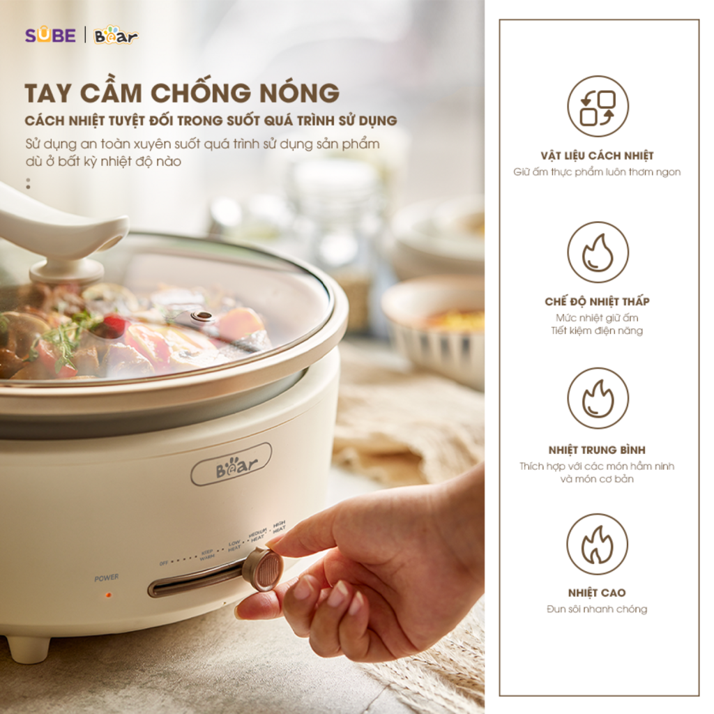 Nồi Lẩu Điện Đa Năng 5L Bear NL05F Chiên Xào Nấu Đế Tách Rời Sôi Nhanh Tiết Kiệm Điện Nhiệt Tỏa Đều - Ảnh 5
