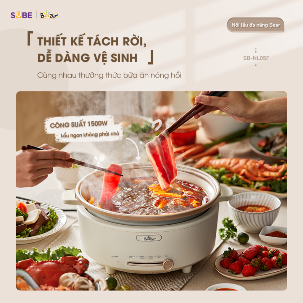 Nồi Lẩu Điện Đa Năng 5L Bear NL05F Chiên Xào Nấu Đế Tách Rời Sôi Nhanh Tiết Kiệm Điện Nhiệt Tỏa Đều - Ảnh 7