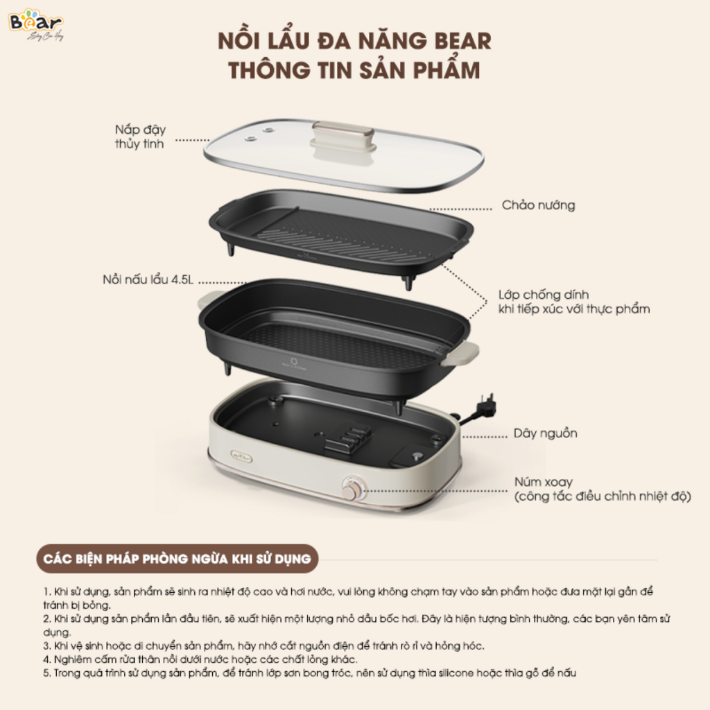 Nồi Lẩu Đa Năng Bear 4,5L SB-NL45K780 - Ảnh 5
