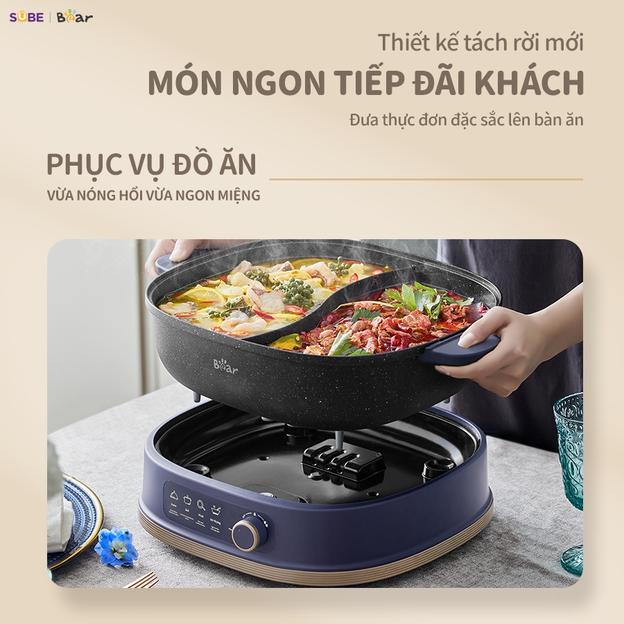 Nồi Lẩu 2 Ngăn Bear Đa Năng NL60U Chế Độ Nấu Lẩu Hầm Ninh Chiên Rán Xào Chống Dính Cực Tốt - Ảnh 2