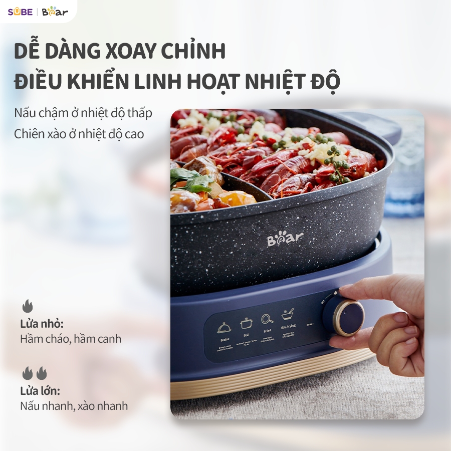 Nồi Lẩu 2 Ngăn Bear Đa Năng NL60U Chế Độ Nấu Lẩu Hầm Ninh Chiên Rán Xào Chống Dính Cực Tốt - Ảnh 3