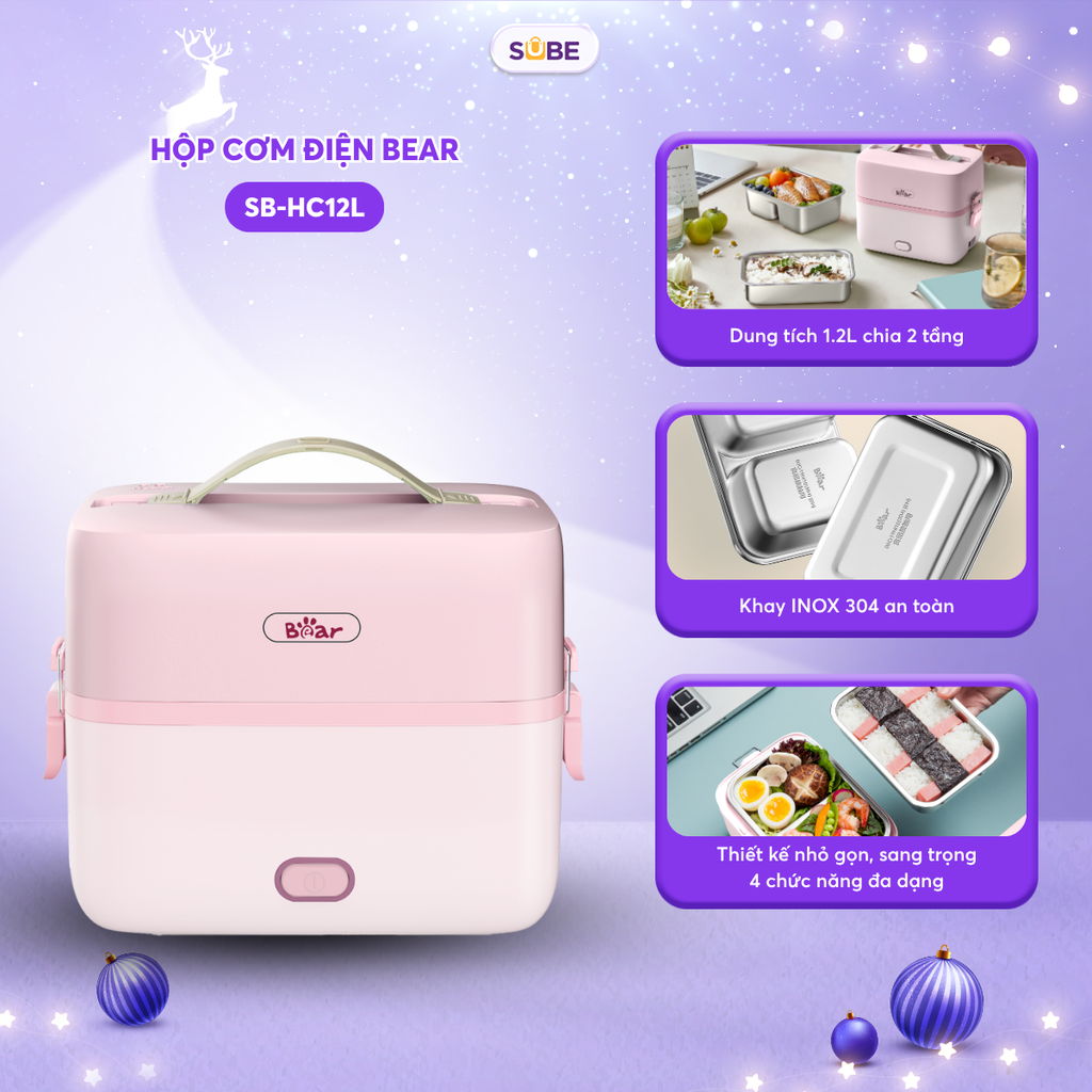 Hộp Cơm Cắm Điện Bear 2 Tầng 3 Ngăn Hâm Nóng Cực Nhanh Inox 304 An Toàn SB-HC1…