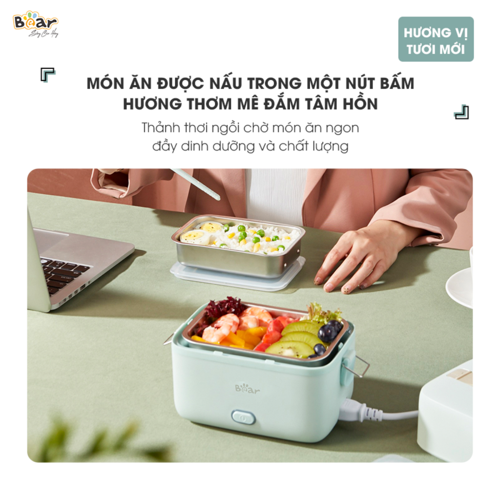 Hộp Cơm Cắm Điện Bear 2 Tầng 3 Ngăn Hâm Nóng Cực Nhanh Inox 304 An Toàn SB-HC12L - Ảnh 6