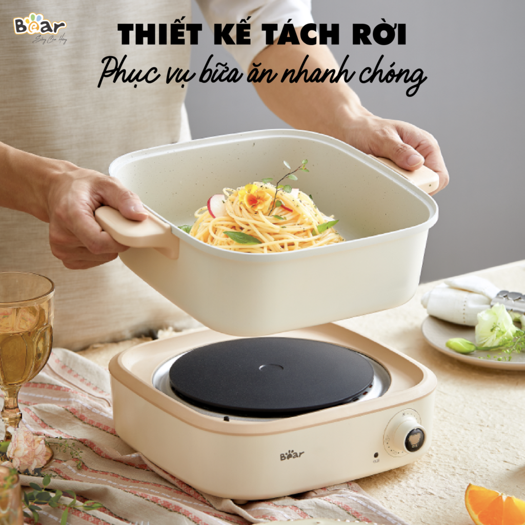 Nồi Lẩu Điện BEAR đa năng 7 trong 1 chống dính, cao cấp, nấu lẩu, thịt nướng DHG-C40M1 - Ảnh 3