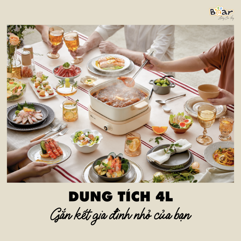 Nồi Lẩu Điện BEAR đa năng 7 trong 1 chống dính, cao cấp, nấu lẩu, thịt nướng DHG-C40M1 - Ảnh 4